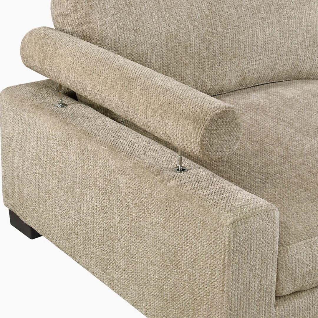 Comfynest 135″ L‑Shaped Modular Corduroy Sectional Sofa – Track‑Arm Couch with Ottoman & Toss Pillows (Beige Corduroy) - Image 22