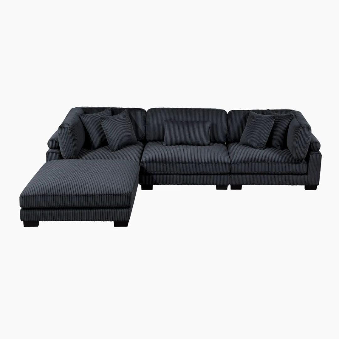 Comfynest 135″ L‑Shaped Modular Corduroy Sectional Sofa – Track‑Arm Couch with Ottoman & Toss Pillows (Beige Corduroy) - Image 27