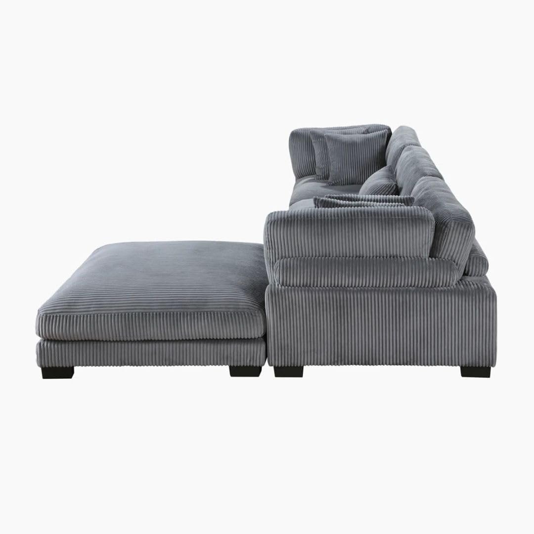 Comfynest 135″ L‑Shaped Modular Corduroy Sectional Sofa – Track‑Arm Couch with Ottoman & Toss Pillows (Beige Corduroy) - Image 32