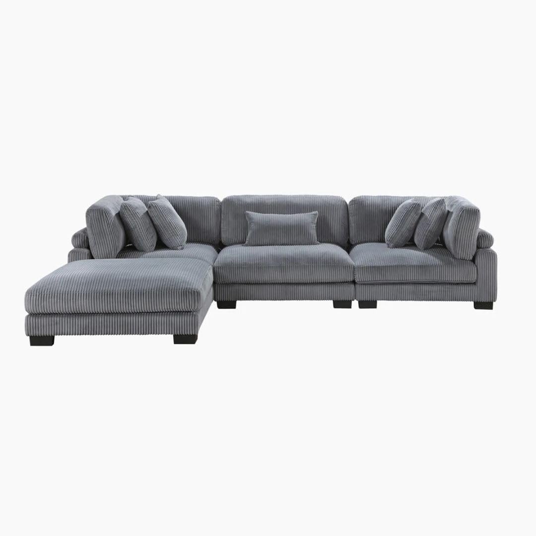 Comfynest 135″ L‑Shaped Modular Corduroy Sectional Sofa – Track‑Arm Couch with Ottoman & Toss Pillows (Beige Corduroy) - Image 33