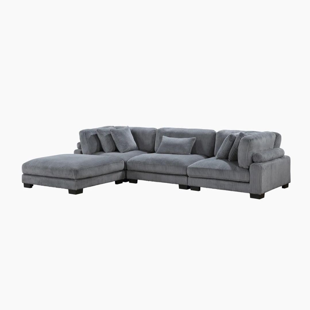 Comfynest 135″ L‑Shaped Modular Corduroy Sectional Sofa – Track‑Arm Couch with Ottoman & Toss Pillows (Beige Corduroy) - Image 34