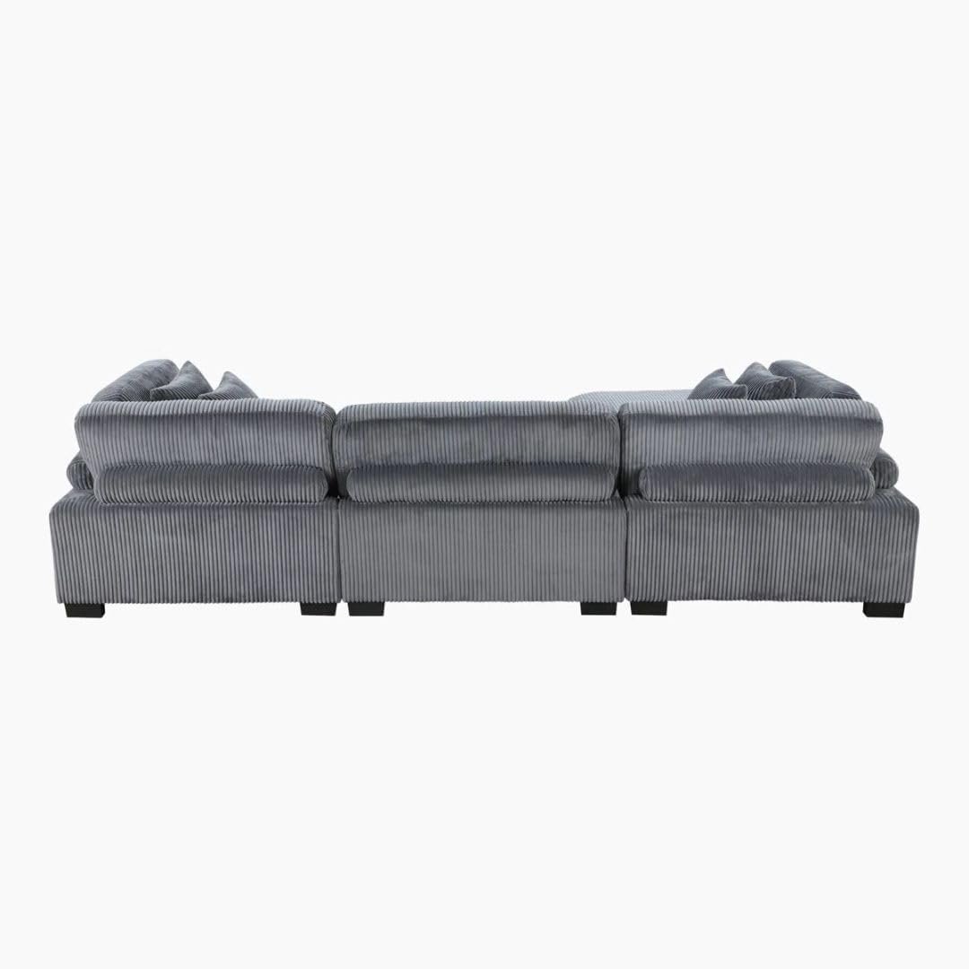 Comfynest 135″ L‑Shaped Modular Corduroy Sectional Sofa – Track‑Arm Couch with Ottoman & Toss Pillows (Beige Corduroy) - Image 35