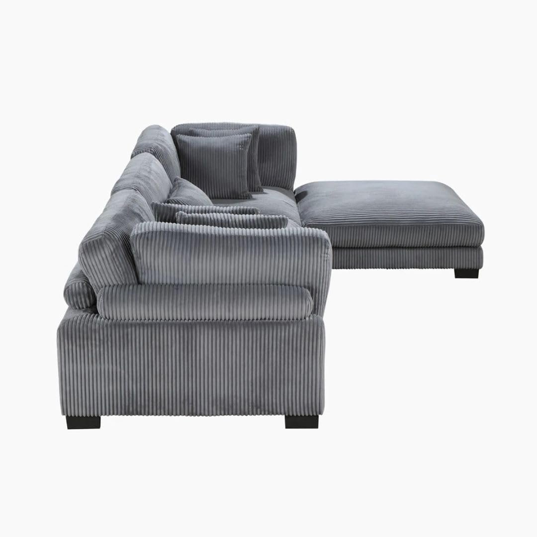 Comfynest 135″ L‑Shaped Modular Corduroy Sectional Sofa – Track‑Arm Couch with Ottoman & Toss Pillows (Beige Corduroy) - Image 36