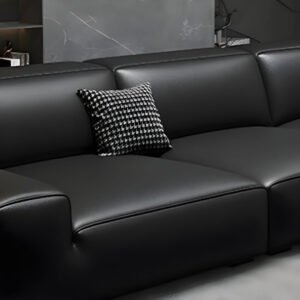 Comfynest Extra Long Black Leather Sofa with Stain-Resistant Feature, Two Matching Pillows, Sponge & Latex Seat Filling, Full-Grain Leather Upholstery - 220.98 x 99.06 x 78.74 cm (Single)