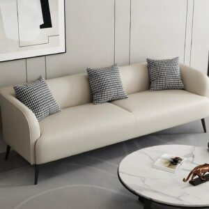 Comfynest Modern Office Sofa, 3-Seater, Anti Cat Scratch Leather, Storage, Living room couch, 170 X 70 X 64 Cm (Cream, 3 Seater)
