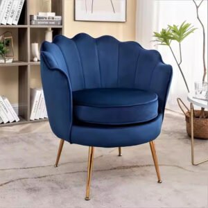 Comfynest Modern Leisure Velvet Flowered Armchair Fabric Accent Chair with Golden Legs for Home Living Room or Hotel Use (Blue)