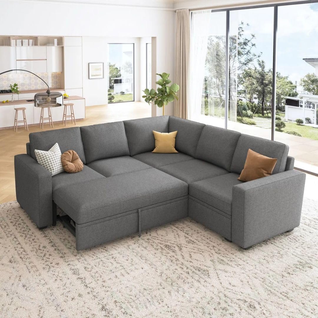 Comfynest Modular Sleeper Sectional Sofa Bed – L-Shaped Couch with Storage Seat, Pull-Out Bed & Reversible Chaise (Grey) - Image 3