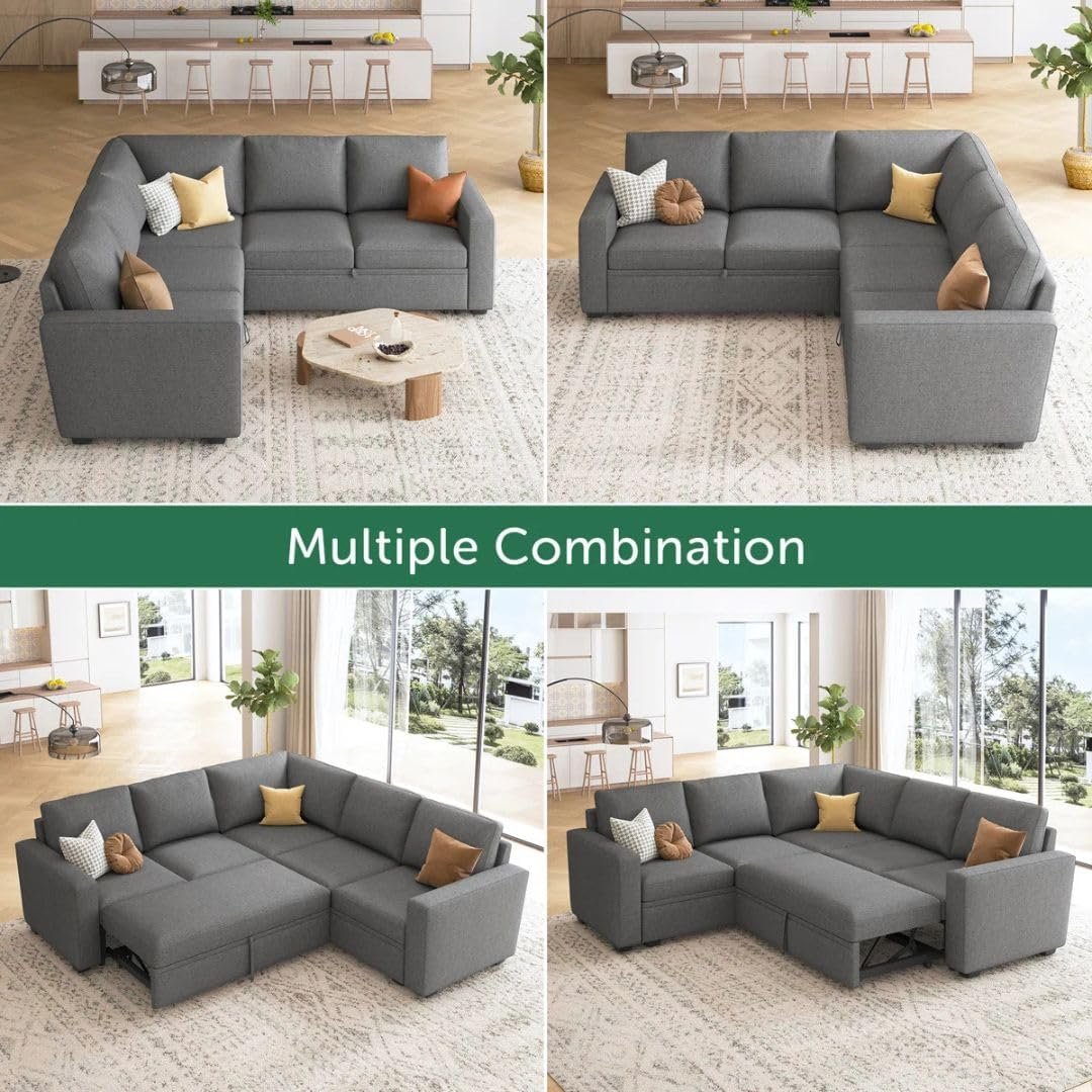 Comfynest Modular Sleeper Sectional Sofa Bed – L-Shaped Couch with Storage Seat, Pull-Out Bed & Reversible Chaise (Grey) - Image 4