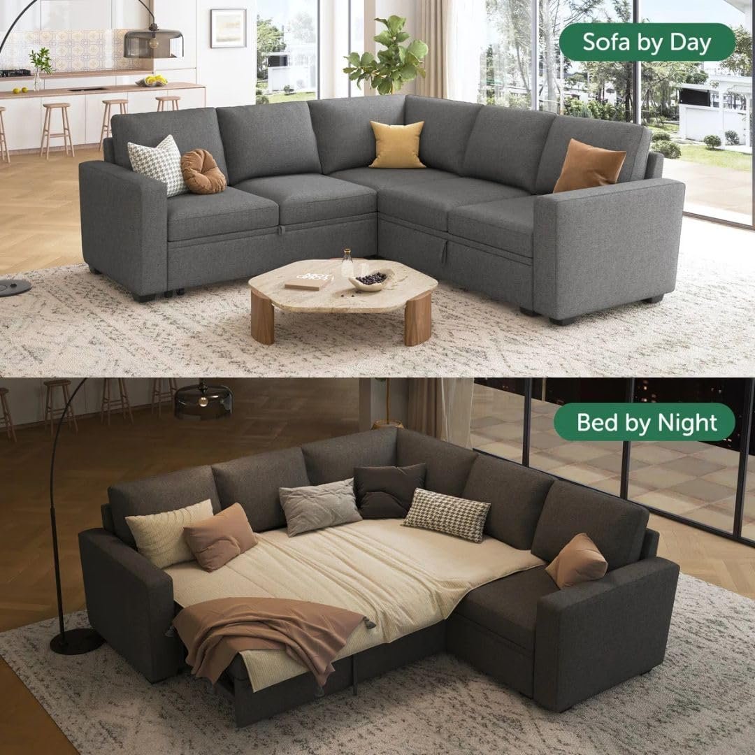 Comfynest Modular Sleeper Sectional Sofa Bed – L-Shaped Couch with Storage Seat, Pull-Out Bed & Reversible Chaise (Grey) - Image 5