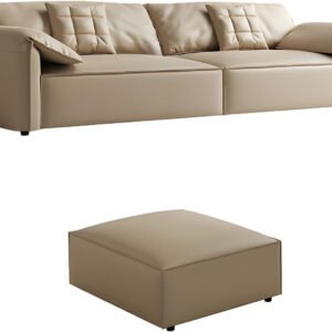 Comfynest Modern Genuine Leather Sofa With Khaki Upholstery & Pine Wood Frame, 238.76 X 93.98 X 71.12 Cm+78.74 X 71.12 X 40.64 Cm Yellow