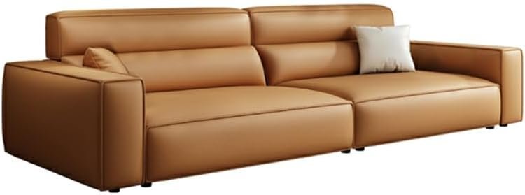 Comfynest Orange Anti Cat Scratch Leather Standard Sofa With Stain Resistant Features, Latex & Sponge Sponge Seat Filling - 279.4X99.06X78.74CM