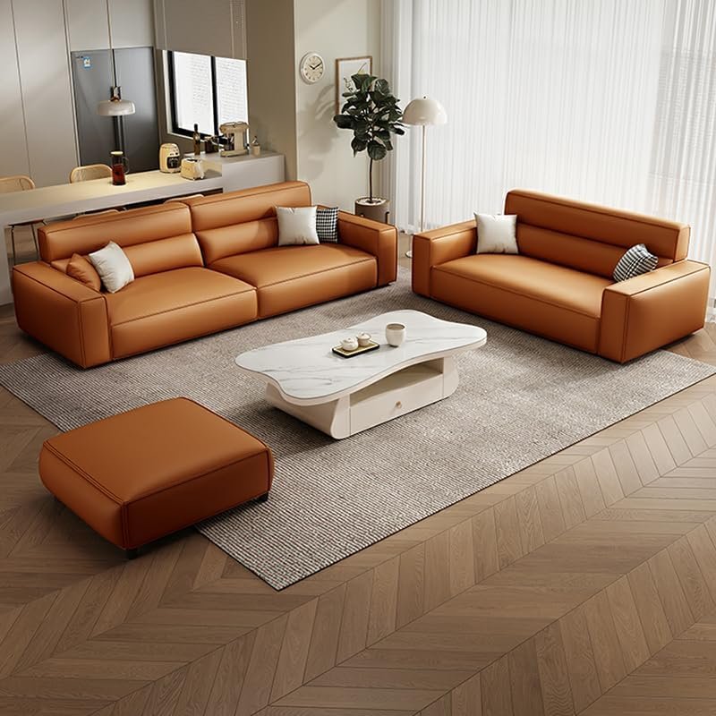 Comfynest Orange Anti Cat Scratch Leather Standard Sofa With Stain Resistant Features, Latex & Sponge Sponge Seat Filling - 279.4X99.06X78.74CM - Image 2