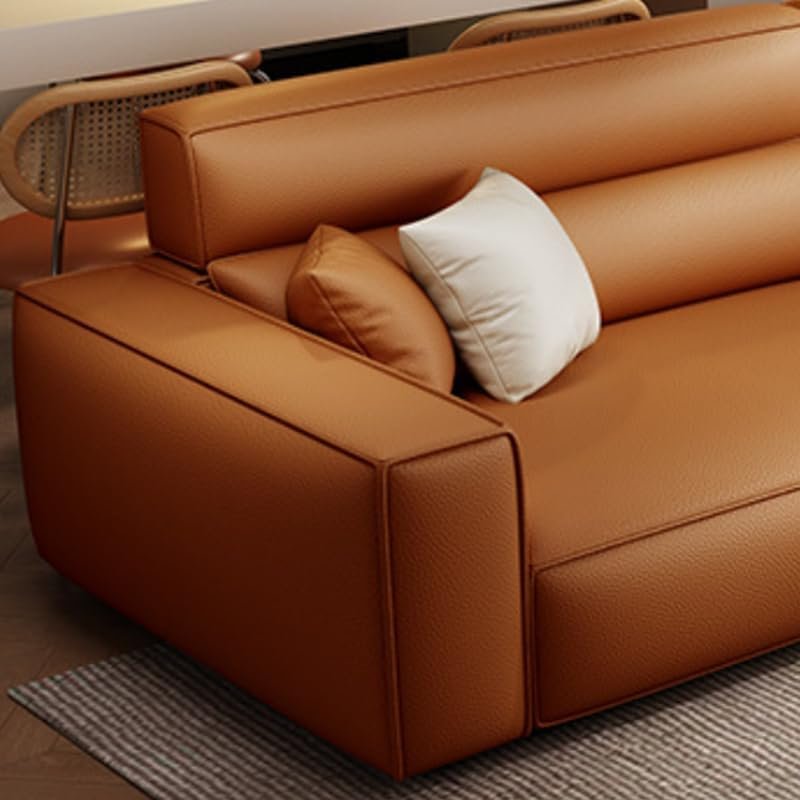 Comfynest Orange Anti Cat Scratch Leather Standard Sofa With Stain Resistant Features, Latex & Sponge Sponge Seat Filling - 279.4X99.06X78.74CM - Image 5