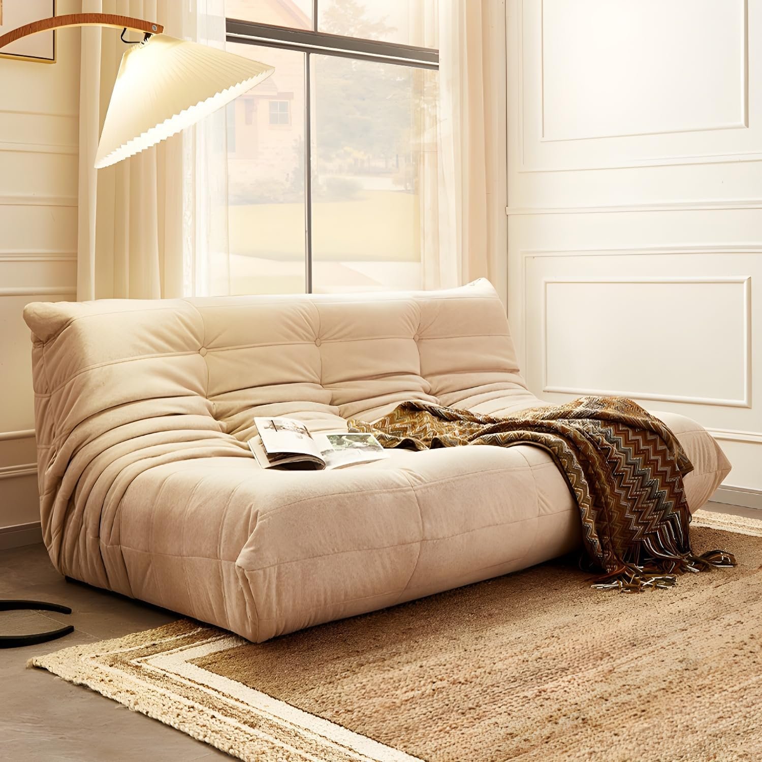 Comfynest Modern Tufted Cushions Armless Living Room Wooden Standard Seating - Suede 180 X 102 X 70 Cm Red - Image 2