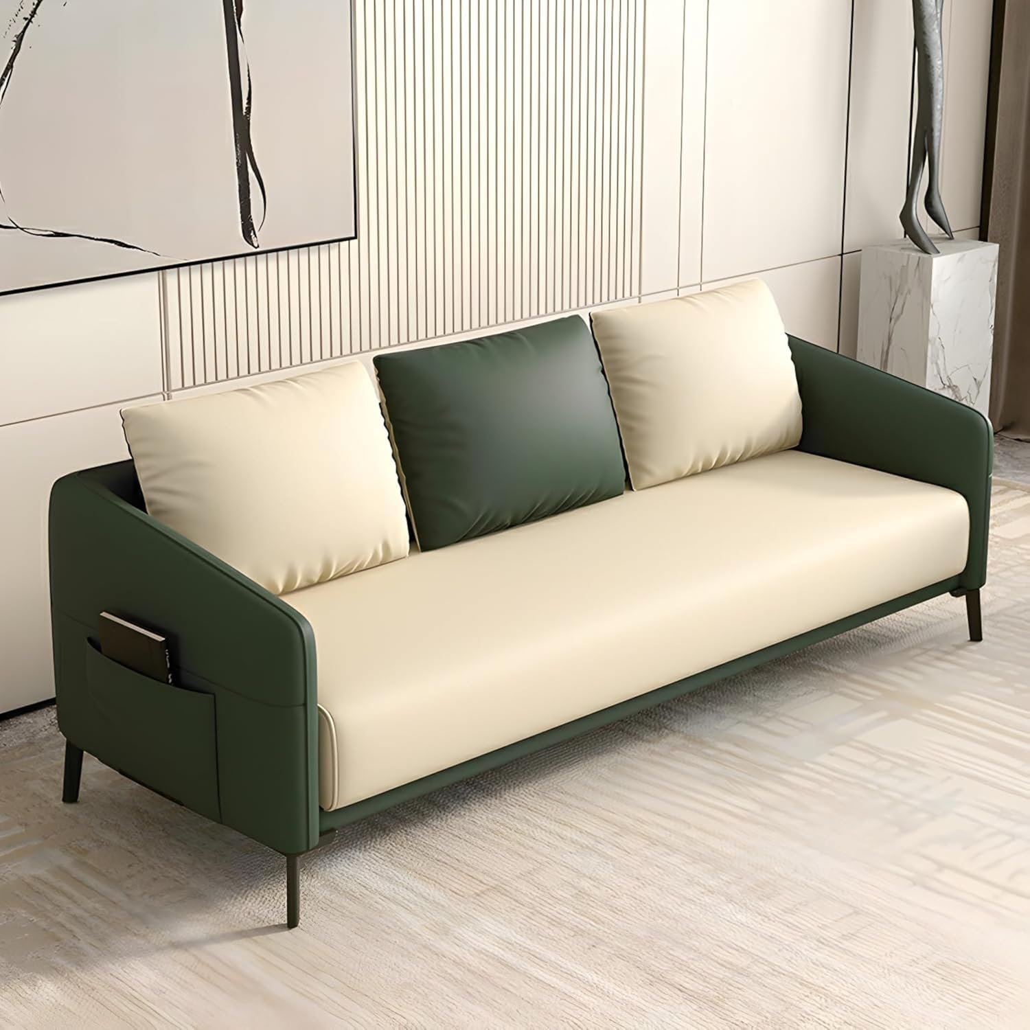 Comfynest Modern Wood Frame Standard Sofa | Tear-Resistant Leather Upholstery | Solid Color | 3-Seater Couch with Square Arms | No Assembly Required (Orange) - Image 5