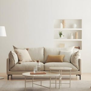 Comfynest Modern Living Room Fabric Sofa Recessed Arm Loveseat With Black Legs 160 X 88 X 88 Cm White FOS-COM-10379