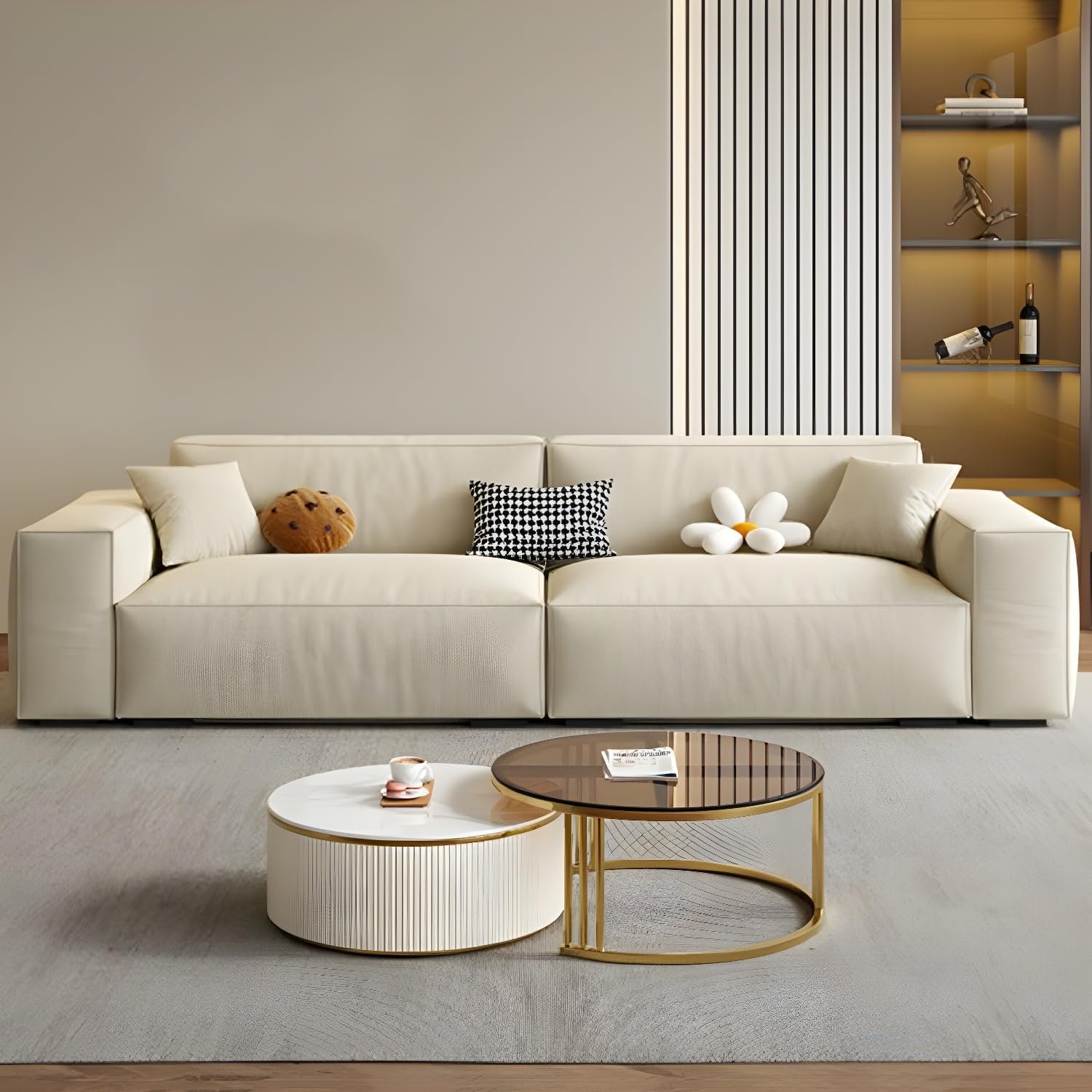 Comfynest Water Resistant Off-White Modern Sofa With Beige Upholstery - Wood Frame Foam Seat Filling, 340.36 X 93.98 X 73.66 Cm + 71.12 X 78.74 X 40.64 Cm Off-White - Image 4
