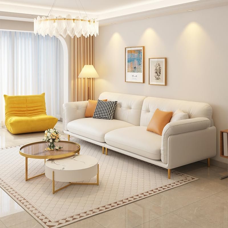 Comfynest Elegant Beige Upholstered Sofa With Flared Arms And Tufted Back, Stain Resistant & Scratch Resistant Sponge & 1.6' Latex Seat Filling, 210.82X88.9X88.9 Cm + 78.74 X 60.96 X43.18 Cm Off-White - Image 4