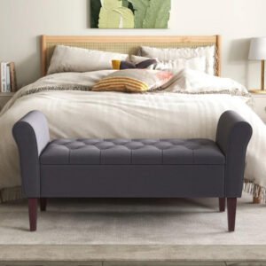 Comfynest Tufted Storage Bench with Flip-Top – Polyester Upholstery, Tapered Legs, Hidden Compartment (Gray)