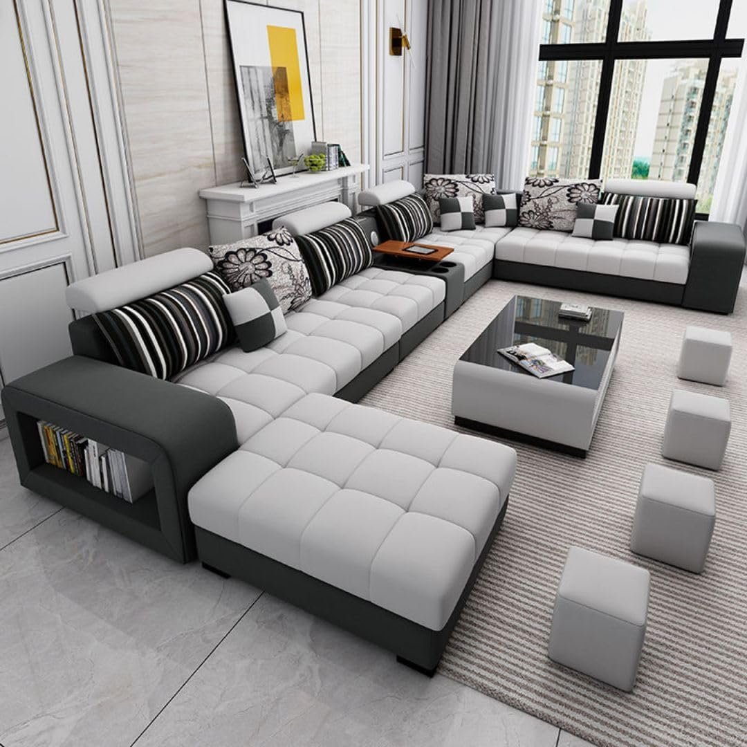 Comfynest Modern Fabric Sectional Sofa Bed – Convertible U-Shaped Couch with Foam Fill & Solid Wood Frame (Blue, CUSTOMIZED SIZE) - Image 2