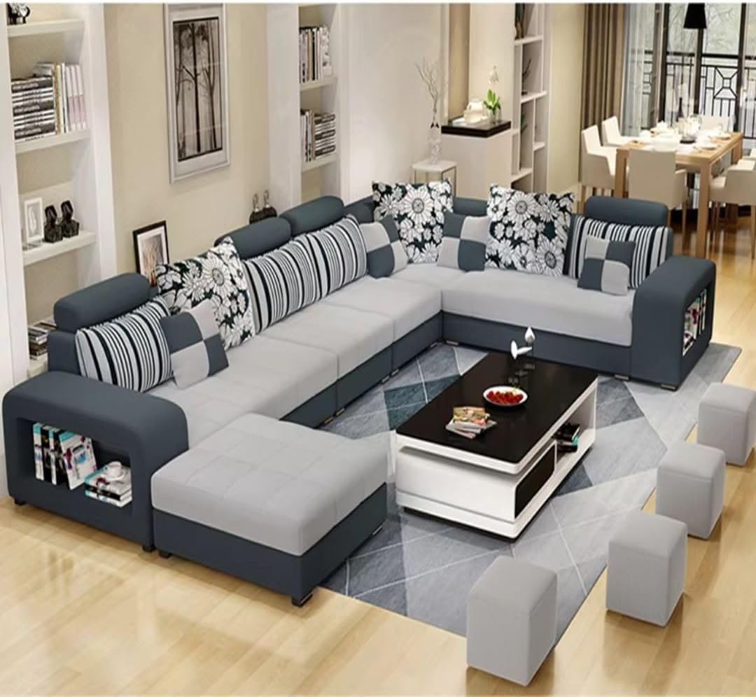 Comfynest Modern Fabric Sectional Sofa Bed – Convertible U-Shaped Couch with Foam Fill & Solid Wood Frame (Blue, CUSTOMIZED SIZE) - Image 8