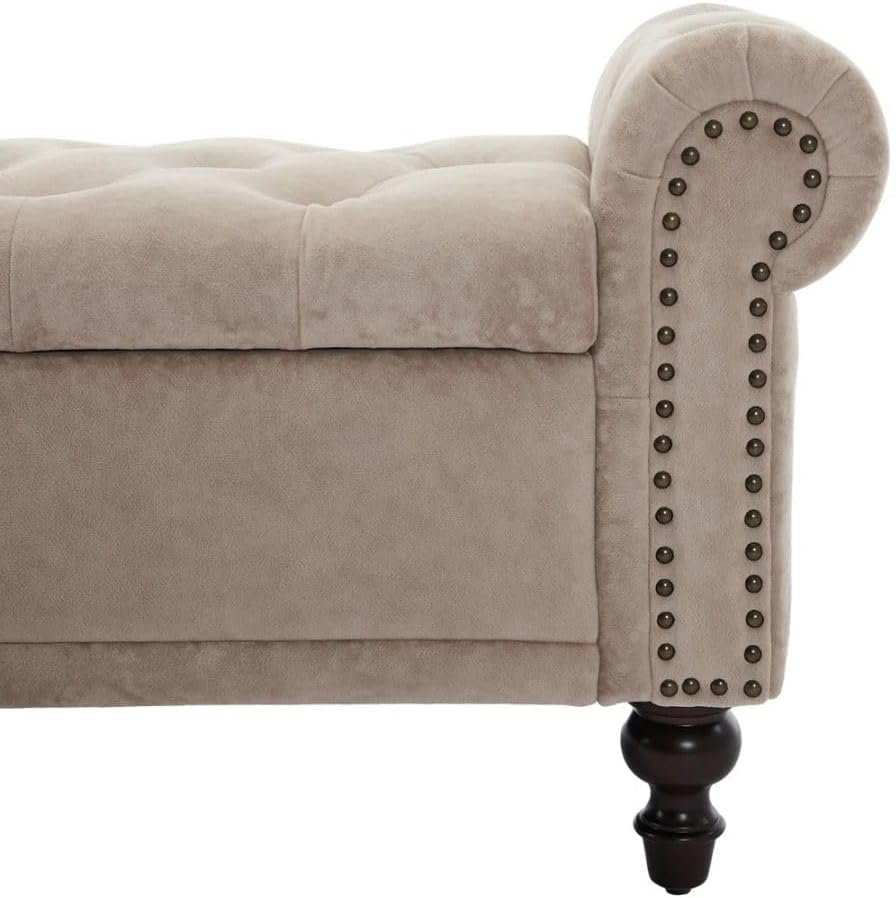 Comfynest Moern Velvet/Linen Storage Bench with Segmented Compartments, Button-Tufted Flip Top, Nailhead Accents – Stylish Organizing Bench for Bedroom/Foyer (White) - Image 15