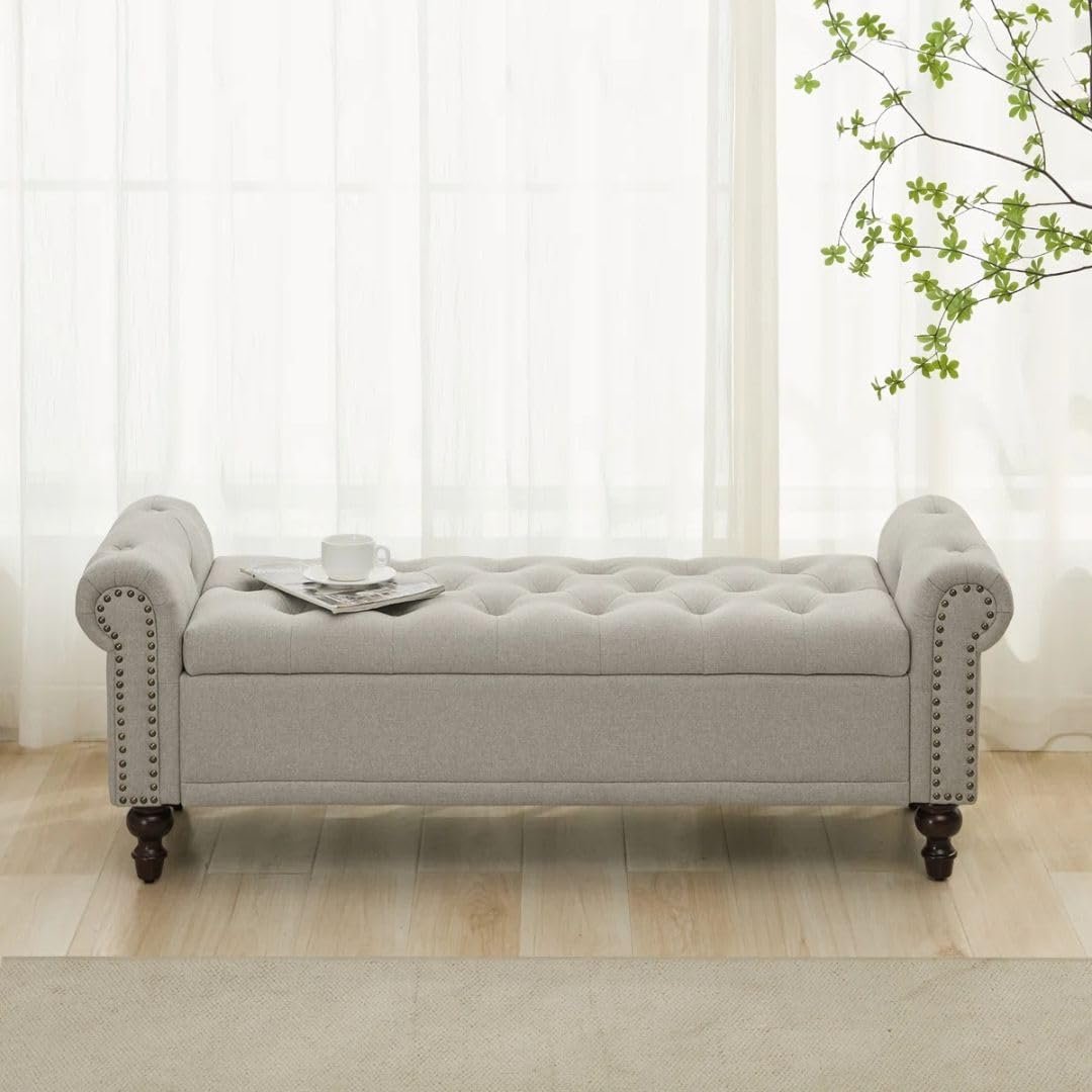 Comfynest Moern Velvet/Linen Storage Bench with Segmented Compartments, Button-Tufted Flip Top, Nailhead Accents – Stylish Organizing Bench for Bedroom/Foyer (White) - Image 21