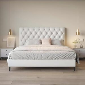 Comfynest Modern Bed Frame – Upholstered BedFram Design in King & Queen Sizes (with or without Mattress) (W200xL200 cm (without mattress))