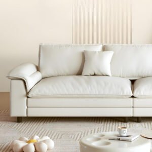 Comfynest Contemporary Tech Cloth Sofa with Pillow Top Arm and Removable Cushions, 220.98 x 78.74 x 76.2 cm (White)