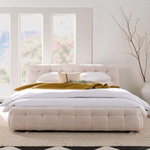 Comfynest Brasilia Queen Bed - Tufted Headboard, Plush Design, Beige, Modern Style, Perfect for Bedroom Décor (180x200 CM)