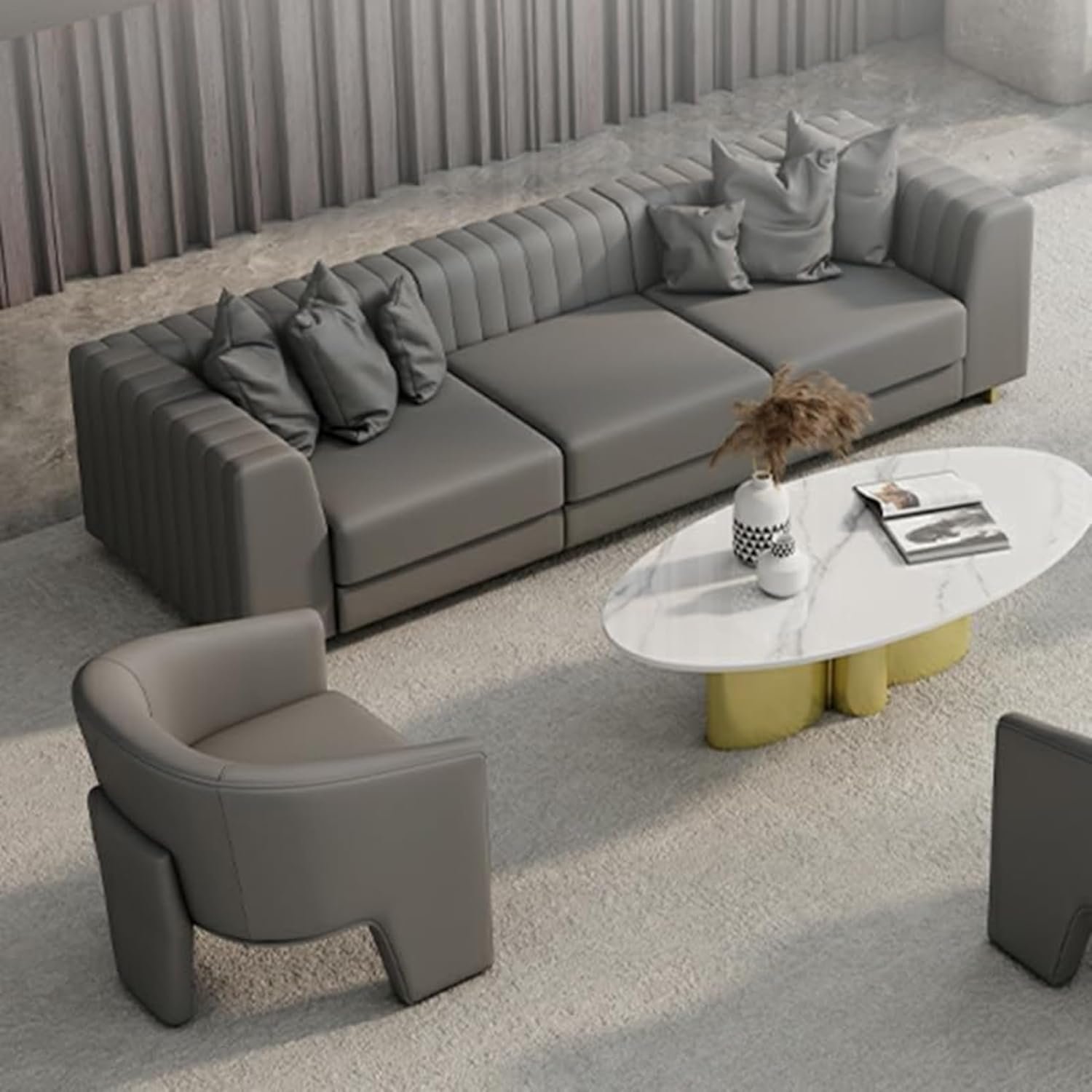 Comfynest Modern Faux Leather Sofa with Tuxedo Arms - Solid Color, Foam Cushions, Coffee (Coffee) - Image 2