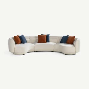 Comfynest Corner Sofa - Ivory, Curved Space-Saving Sofa with 6 Cushions, Modern Living Room Furniture