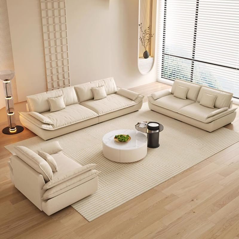 Comfynest Modern Off-White Upholstered Sofa With Beige Cushions And Stain Resistant Fabric Design Cotton Seat Filling, 209.55 X 100.33 X 85.09 Cm Off-White - Image 2