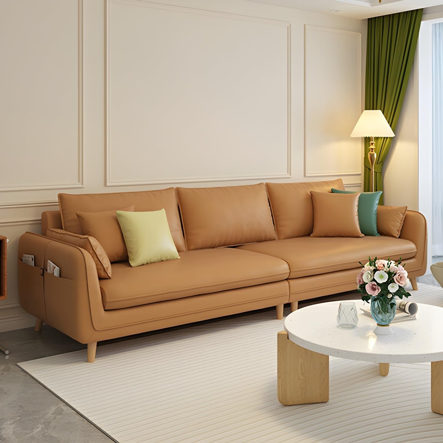 Comfynest Storage Included Brown Sofa With Scratch Resistant Anti Cat Scratch Fabric Latex Seat Filling, 289.56 X 88.9 X 88.9 Cm + 71.12 X 71.12 X 43.18 Cm Brown - Image 2