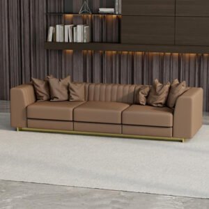 Comfynest Modern Faux Leather Sofa with Tuxedo Arms - Solid Color, Foam Cushions, Coffee (Coffee)