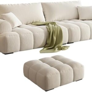 Comfynest Modern Off-White Sofa Upholstered In Anti Cat Scratch Fabric Sponge Seat Filling, Sponge Sponge Seat Filling, 231.14 X 96.52 X 88.9 Cm + 88.9 X 71.12 X 40.64 Cm Off-White