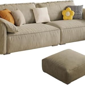 Comfynest Modern Brown Anti Cat Scratch Fabric Sofa With Pillow Top Arm And Stain Resistant Feature Sponge Seat Filling, 309.88 X 99.06 X 78.74 Cm + 83.82 X 83.82 X 45.72 Cm Brown