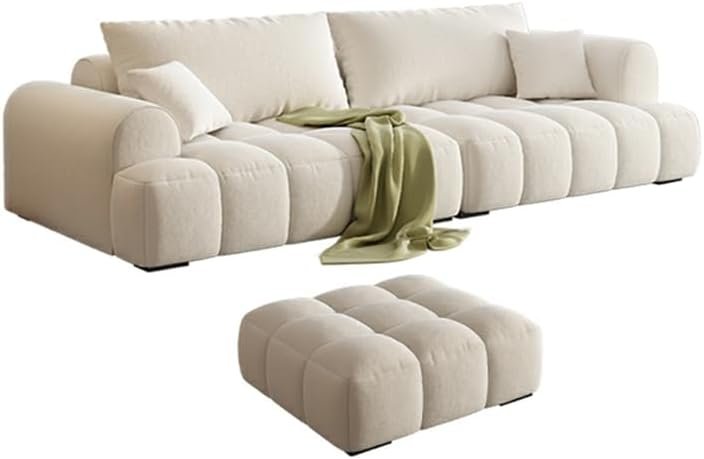 Comfynest Modern Off-White Sofa Upholstered In Anti Cat Scratch Fabric Latex & Sponge Seat Filling, Latex & Sponge Latex & Sponge Seat Filling, 231.14x96.52x88.9 Cm + 88.9x71.12x40.64 Cm Off-White