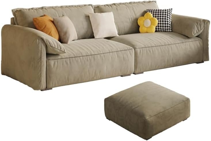 Comfynest Modern Brown Anti Cat Scratch Fabric Sofa With Pillow Top Arm And Stain Resistant Feature Sponge Seat Filling, 309.88 X 99.06 X 78.74 Cm + 83.82 X 83.82 X 45.72 Cm Brown