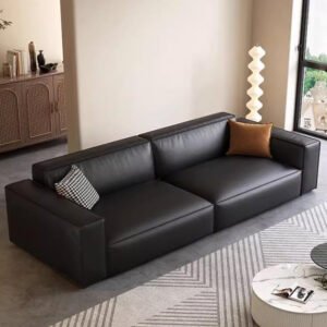 Comfynest Modern Black Leather Square Arm Sofa With Storage And Stain Resistant Technology, Latex Seat Filling - 320.04X81.28X68.58CM