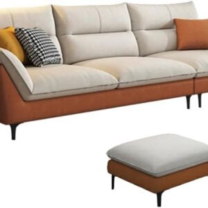Comfynest Modern Orange Sofa With Beige Tech Cloth Upholstery, Stain Resistant & Durable Wood Frame, Sponge Seat Filling - 269.24X83.82X88.9XCm + 71.12X71.12X40.64CM