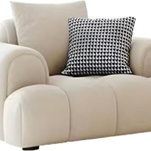 Comfynest Black Pine Wood Modern Sofa In Off-White Anti Cat Scratch Fabric Upholstery, Sponge Seat Filling-104.14X99.06X69.85CM