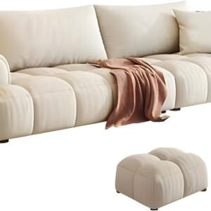 Comfynest Black Pine Wood Modern Sofa In Off-White Anti Cat Scratch Fabric Upholstery, Sponge Seat Filling-279.4X99.06X71.12XCm + 71.12X71.12X40.64CM