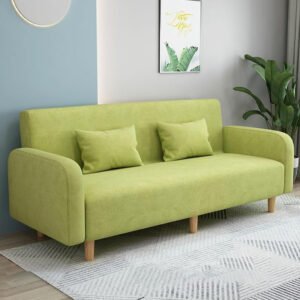 Comfynest Seats 3 Modern Small Solid Wood Frame Foam Filled Sofa With Square Arm - Flannel 150 X 65 X 75 Cm Apple Green