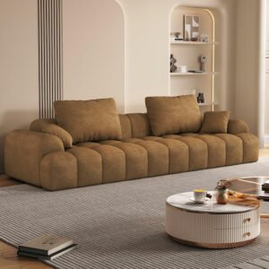 Comfynest Extra Long Standard Wood Sofa Non-Skid Modern Style In Solid Color - Anti Cat Scratch Fabric 240 X 100 X 65 Cm Light Coffee