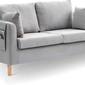 Comfynest Loose Back Square Arm Sofa 2-Seater Fabric Cushions Loveseat With Storage 142.24 X 64.9986 X 55.88 Cm Light Gray 1PN
