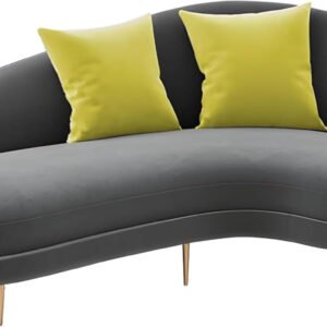 Comfynest Contemporary Velvet Solid Color Curved Slope Arm Sofa - Grey, 170.18 x 96.52 x 85.09 cm