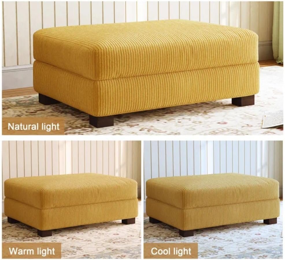 Comfynest Modern Corduroy Ottoman – Stylish Foam-Filled Footrest, Solid Wood Frame (Orange) - Image 6