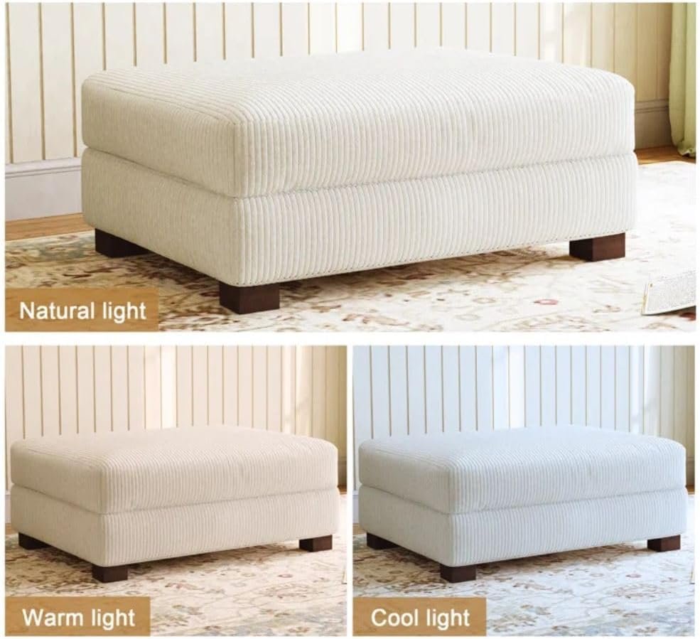 Comfynest Modern Corduroy Ottoman – Stylish Foam-Filled Footrest, Solid Wood Frame (Orange) - Image 24