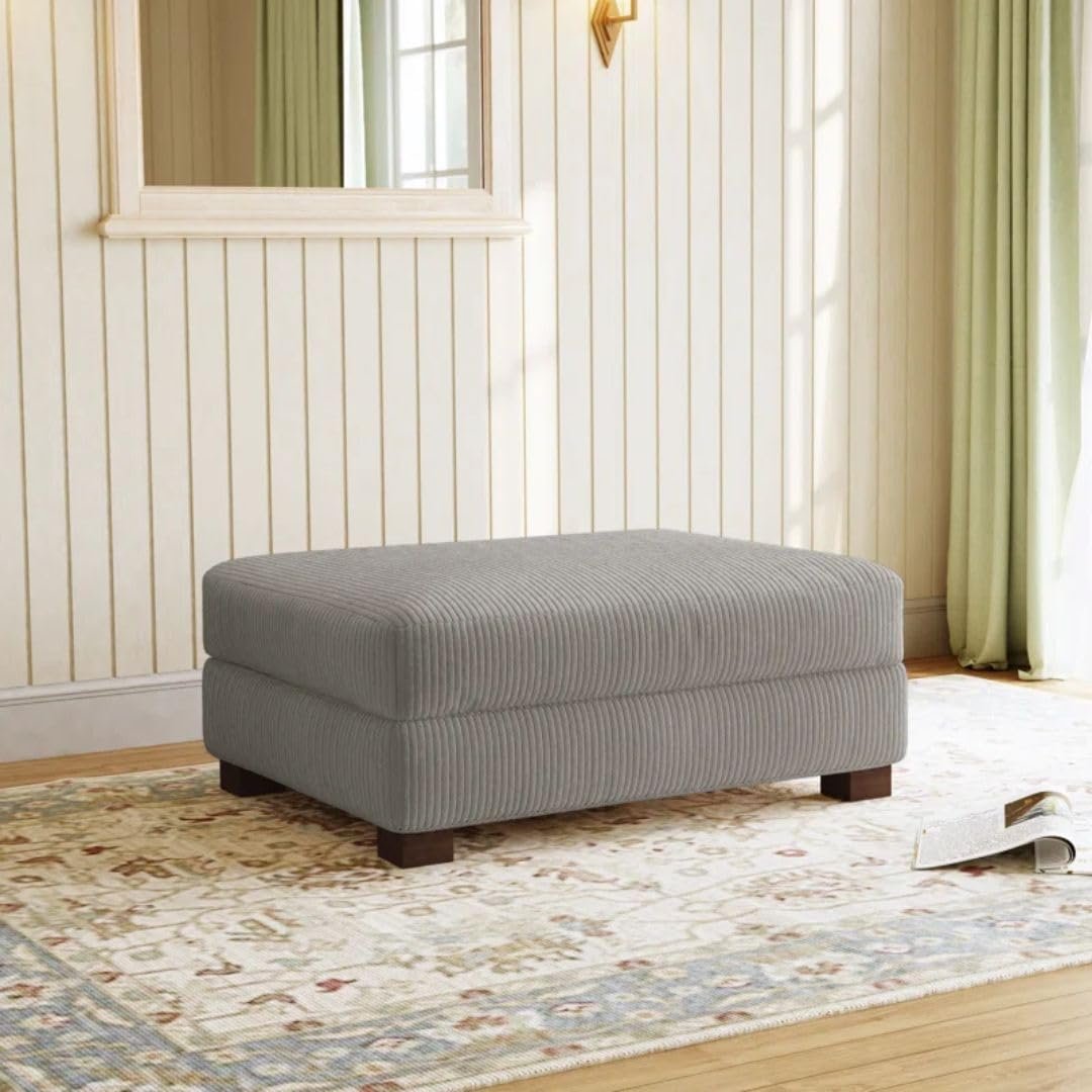 Comfynest Modern Corduroy Ottoman – Stylish Foam-Filled Footrest, Solid Wood Frame (Orange) - Image 25